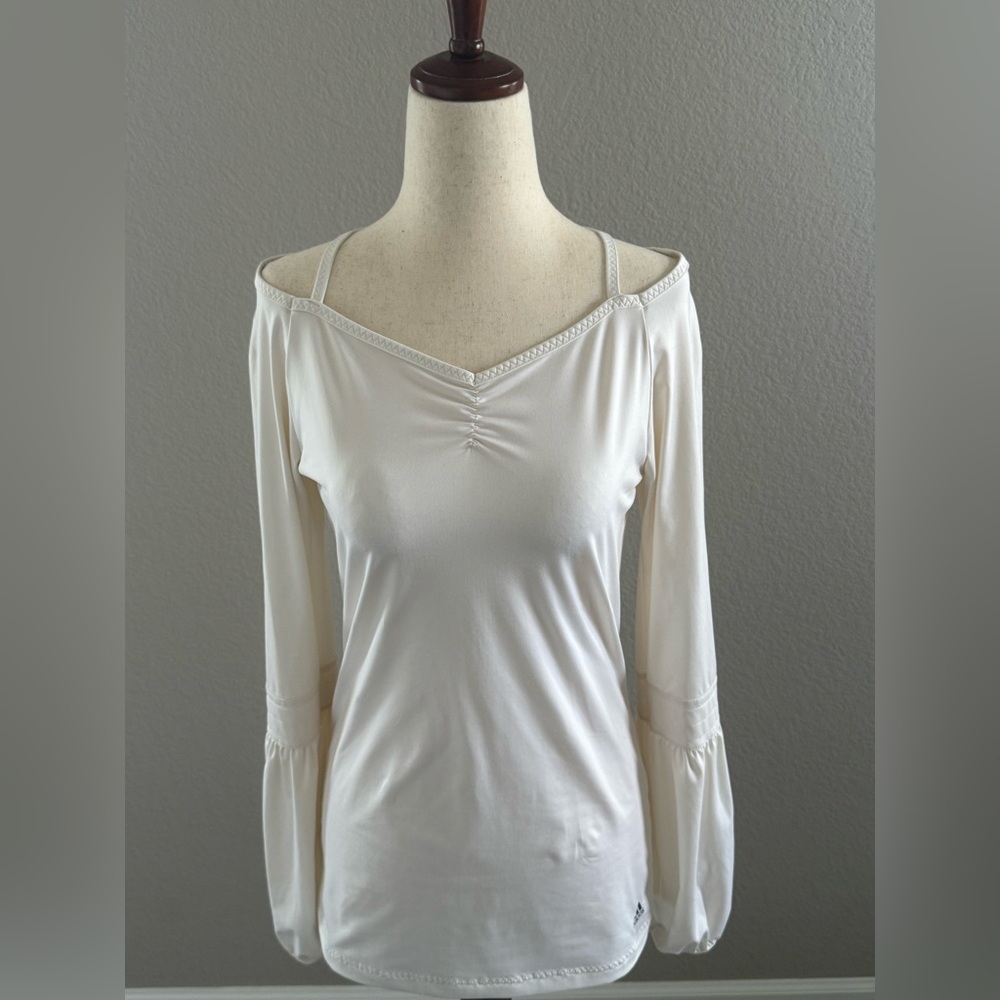 Adidas Clima365 White Cold Shoulder Top with Puff Sleeves